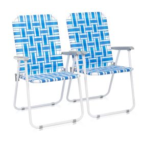 [Same Code: 70635530]2pcs Steel Tube PP Webbing Bearing 120kg Folding Beach Chair Blue& White Strip