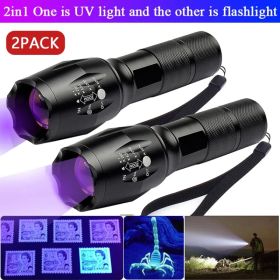 UV Flashlight LED Torch Zoomable Ultra Violet Black White Dual Light Detector (Option: 2Pcs)