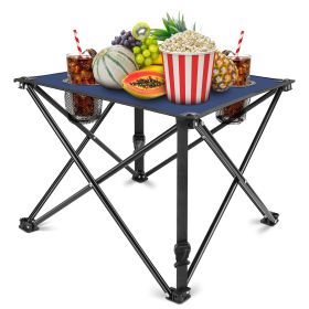 1Pc Foldable Camping Table Portable Picnic Table Lightweight Travel Desk with 2 Cup Holders Carrying Bag (Color: Navy-Blue)