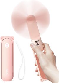 Handheld Fan with 4500 mAh Powerbank Max 37 Hours Runtime, Pocket Portable Battery Operated or USB Powered Folding Personal Fan, 3 Speeds (Color: Pink)