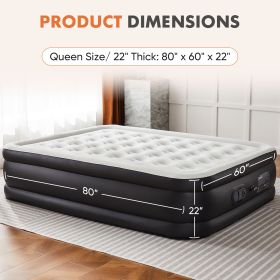 Air Mattress - 18" Inflatable Blow Up Mattress Airbed with Built-in High Capacity Pump, Double Height, Adjustable, Non-Slip Bottom Design (size: Queen/22in)