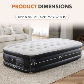 Air Mattress - 18" Inflatable Blow Up Mattress Airbed with Built-in High Capacity Pump, Double Height, Adjustable, Non-Slip Bottom Design (size: Twin/16in)